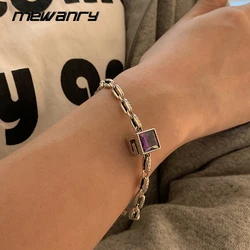 Mewanry Square Purple Zircon Bracelet for Women Exquisite Creative Geometric Fashion Personality Jewelry Birthday Gift Wholesale