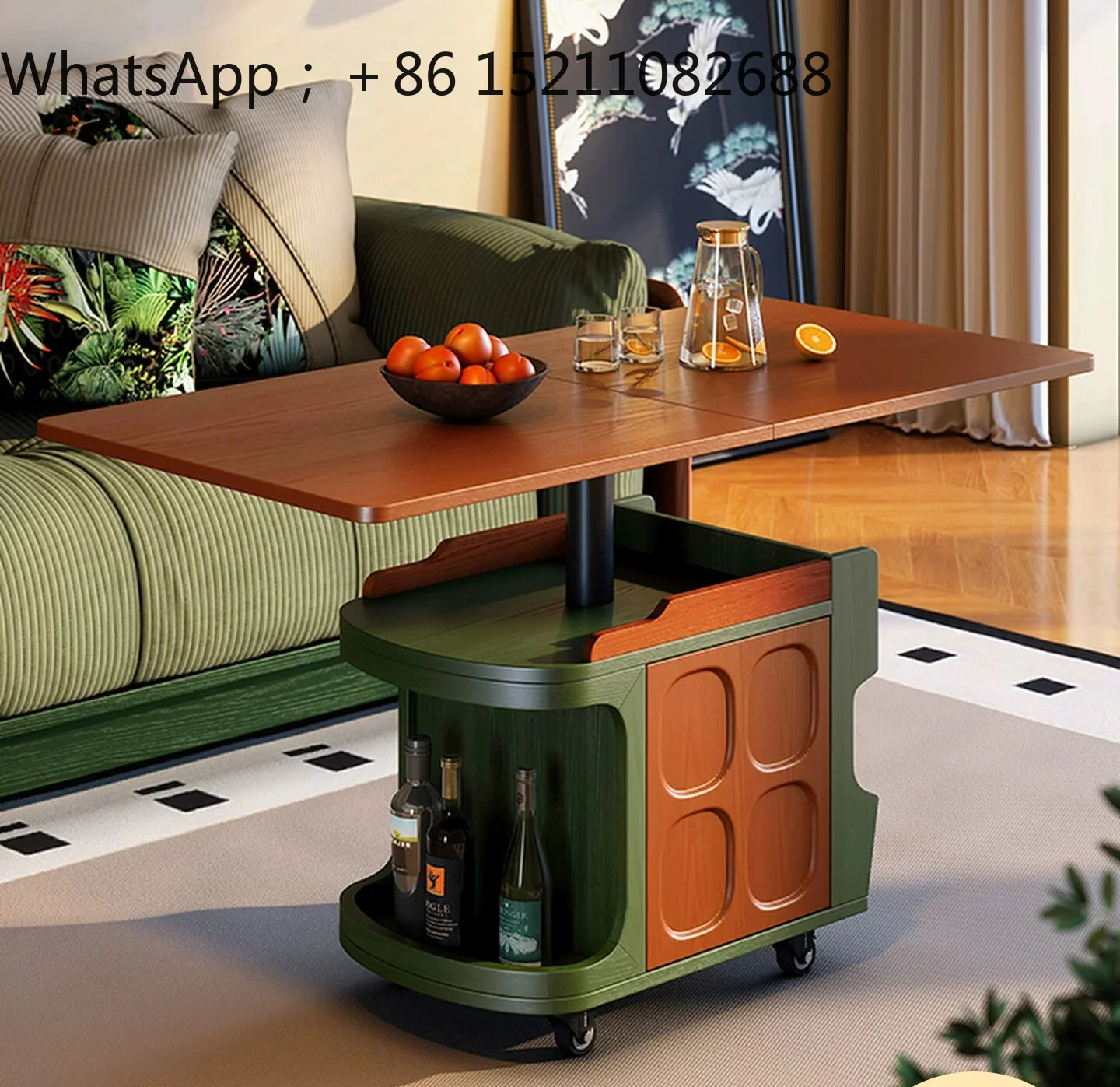 SCY retro four-leaf clover coffee table mobile folding coffee table can be lifted and lowered rotating side few trolley