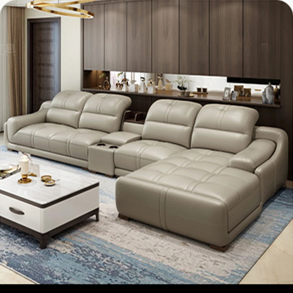 

MINGDIBAO Living Room Sofas Italian Genuine Leather Sofa Sets Big Sectional Corner Couch With Adjustable Headrest Home Furniture