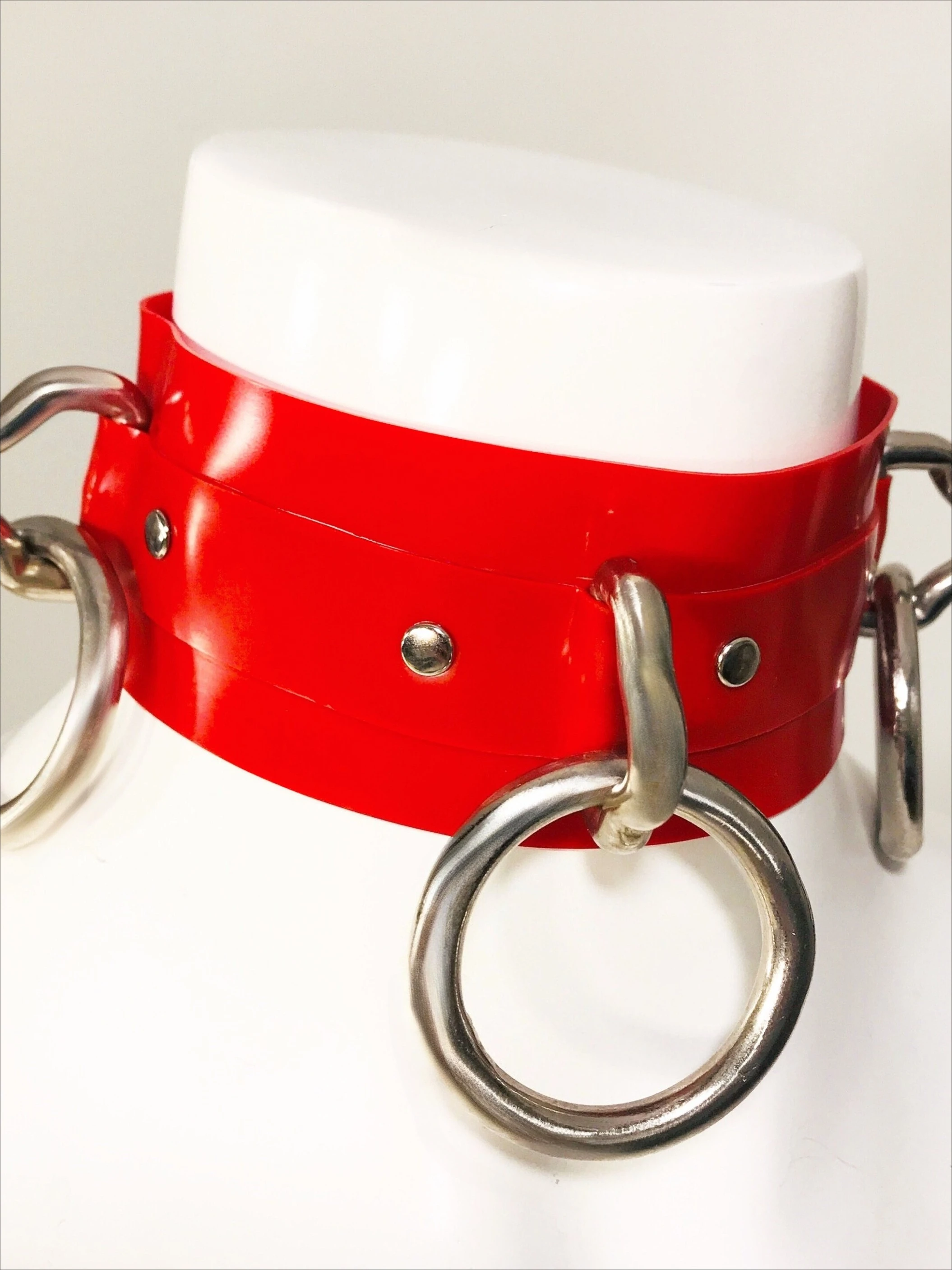 

rubber unisex red latex collar with metal rings style adjustable neck choker club party cosplay fashion accessory customized