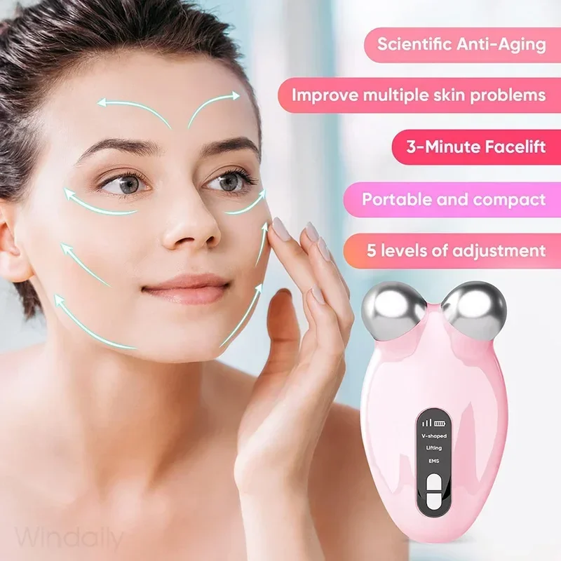 Rodillo masajeador Facial, máquina de Estiramiento Facial de microcorriente, masajeador con rodillo Facial en V, rejuvenecimiento de la piel, dispositivo de belleza antiarrugas