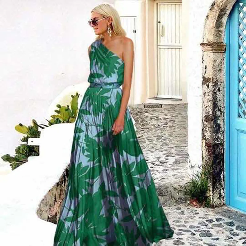 

2025Spring Summer New Fashion Women's Clothing Amazon Printed Sexy Off-Shoulder Floral Long Dress Factory Direct Sale