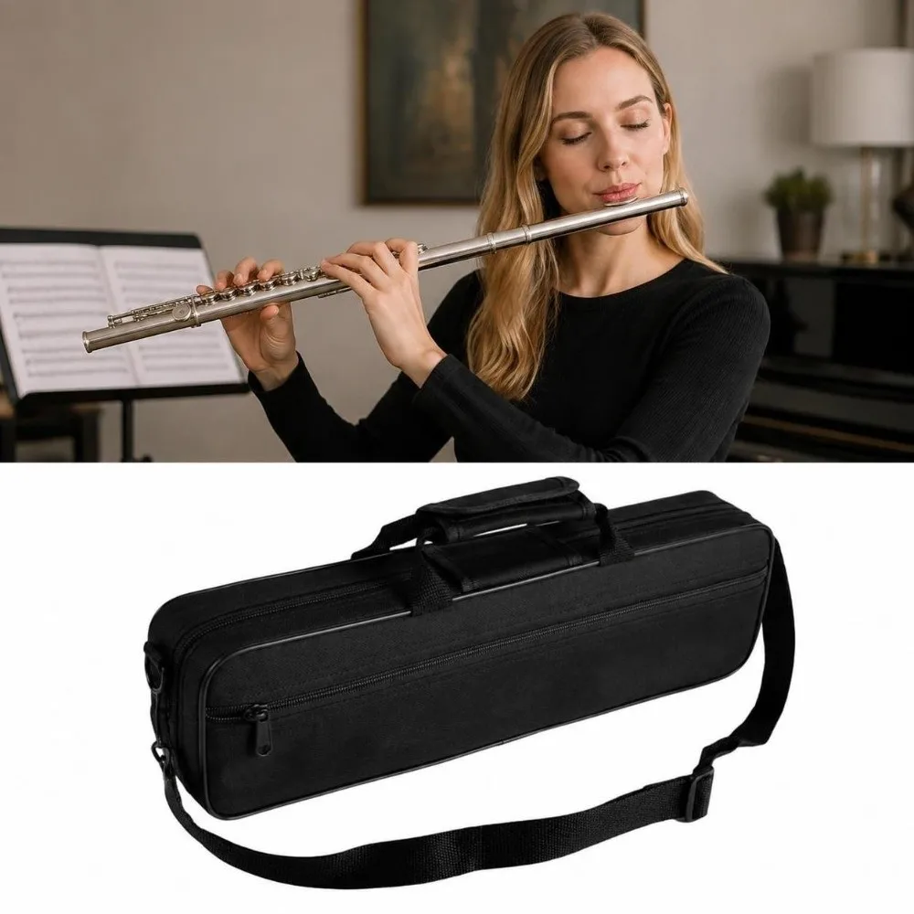 Oxford Cloth Flute Carrying Case with Adjustable Shoulder Strap Hard Shell Flute Protective Bag 16 Hole Compatibility