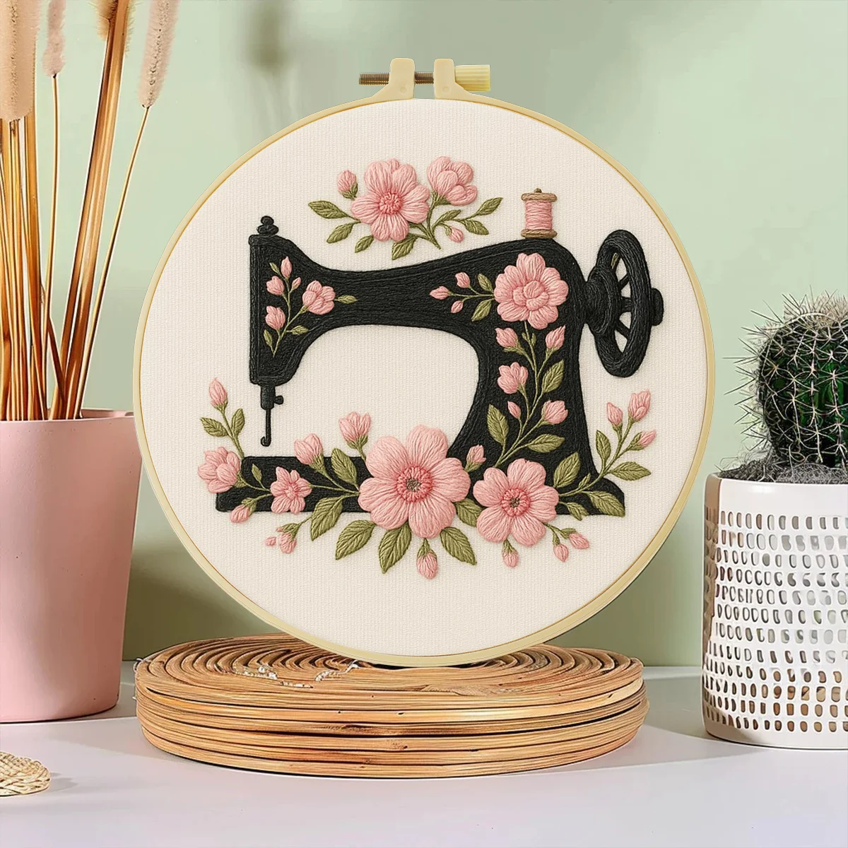 1 Stück 20x20 cm/7,87 Zoll Blumen auf der Nähmaschine Stickerei Starter-Kit DIY-Set Nadelkunst Handarbeits-Malset für Anfänger – Detail 2
