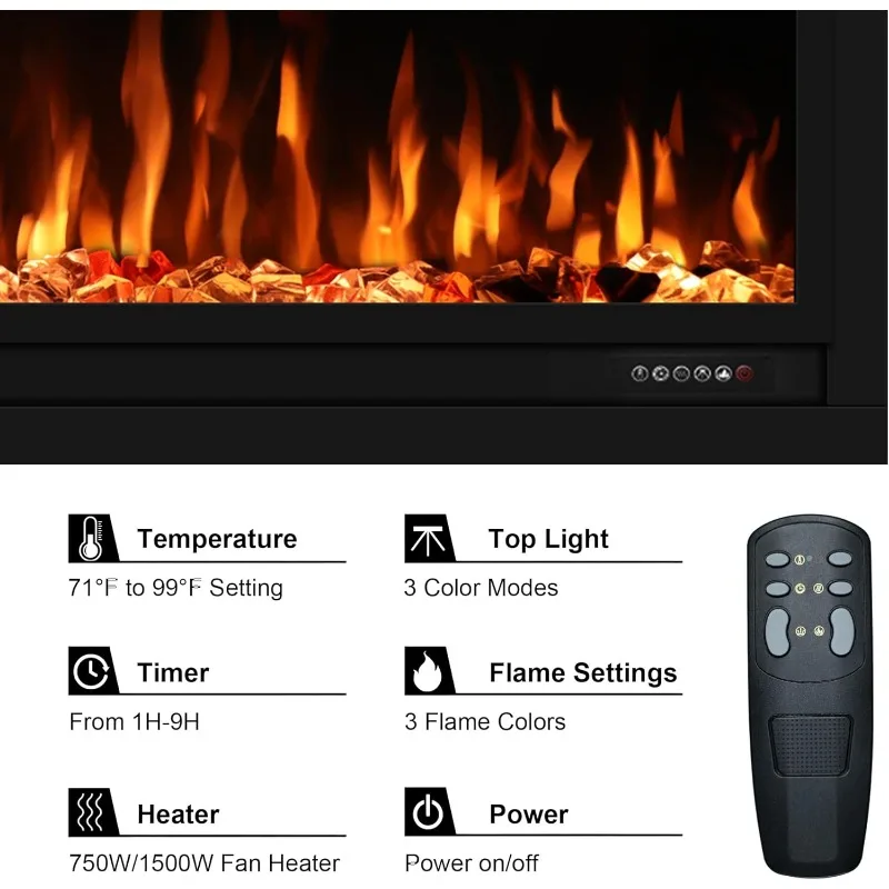 Valuxhome WiFi Chimenea eléctrica empotrada inteligente de 42 pulgadas, chimeneas montadas en la pared para sala de estar con control remoto