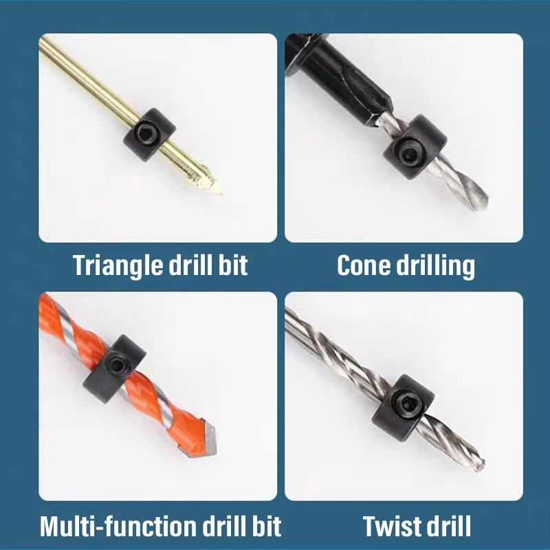 Drill Depth Stop Bit Collar Set Adjustable Positioner Limit Ring 3-16MM Allen Wrench Tighten Stopper Set-Screws Woodworking Tool