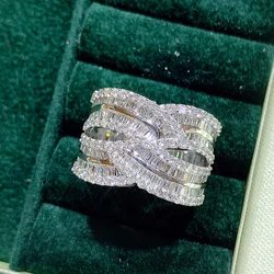 Huitan Brilliant Crystal Cubic Zirconia Wide Rings for Women Twist Design Luxury Female Jewelry for Wedding Party Chic Ring