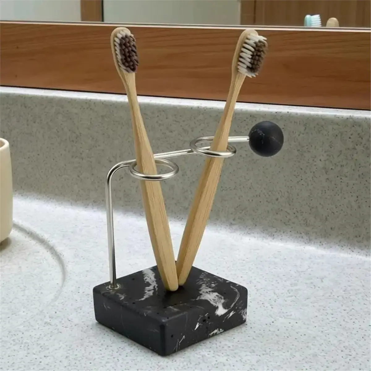 (A02R] Multipurpose Stainless Steel Toothbrush Holder Bathroom Waterproof Easy to Clean Modern Design for Home Black
