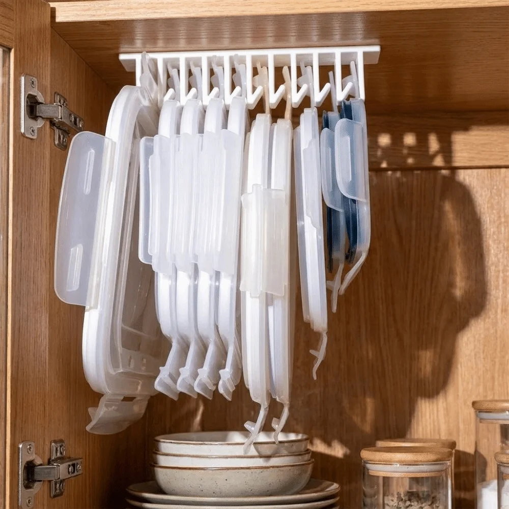 3D Printed Crisper Lid Storage Rack Mold Resistant Wall Mounted Multi-slot Lid Hanger Space Saving Plastic