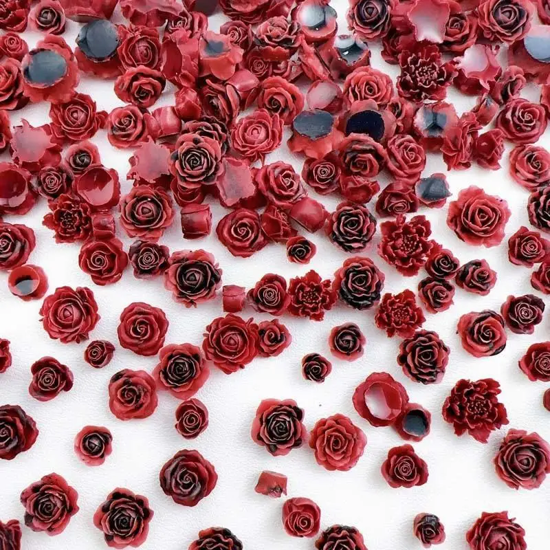 

Vintage Wine Red Luminous Flowers Mixed Resin Nail Charms Classic Minimalist Rose Buds Nail Art Decorations for DIY Earring Nail
