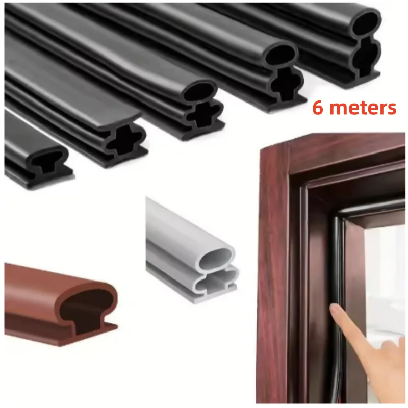6M/1Roll Window Dustproof Soundproof Bedroom Door Weather Sealing Strip 10*2-15mm Self Adhesive Anti-Collision Sound Insulation