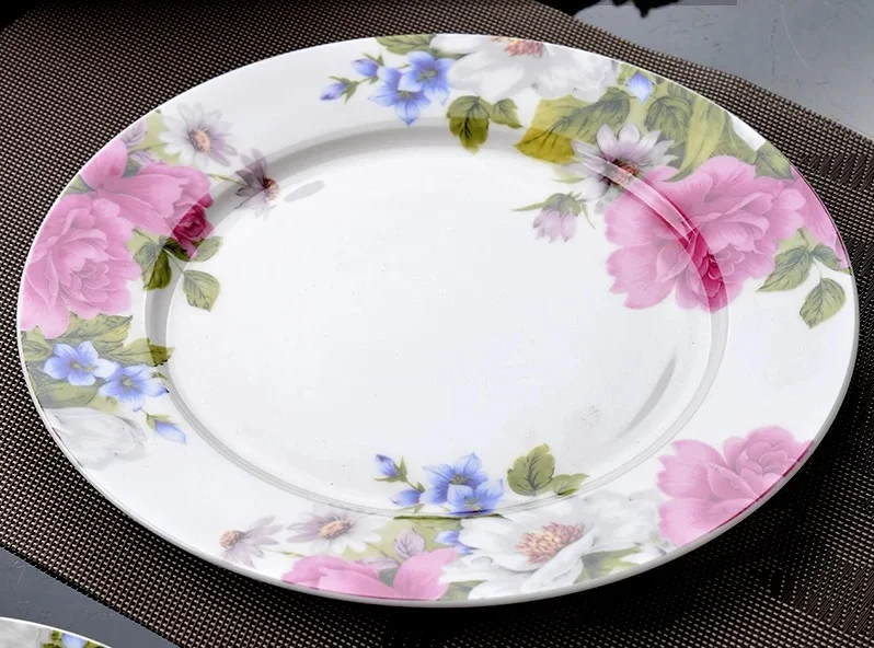 10 inch, bone china dinner plates porcelain, ceramice serving platter for dining, floral wedding decoration, dinner charge plate
