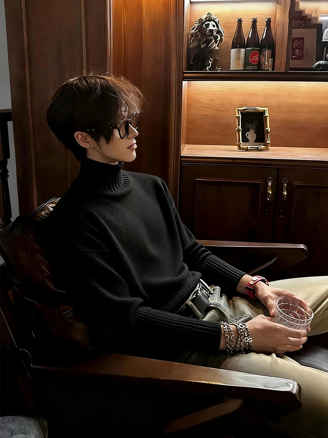 

Мужской трикотаж на флисовой подкладке, цветной, повседневный, приталенный, с высоким воротом, базовый слой, осень-зима, корейский стиль