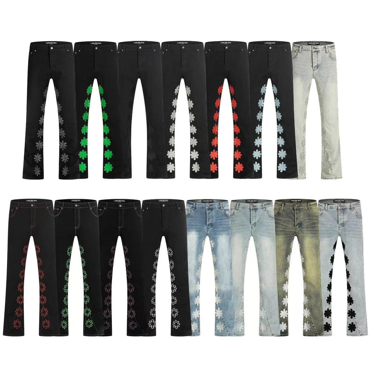 

LOSTSHDWS JEANS sunflow-embroidered American high street washed slightly flared jeans