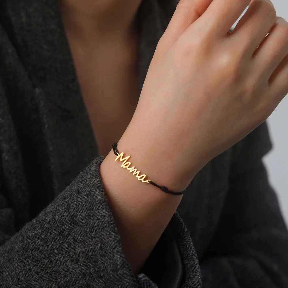 COOLTIME Mama-Buchstabe, Wachsseil, verstellbare Armbänder zur Hand, Edelstahl, Mama-Armband für Frauen, Schmuck, Muttertagsgeschenk – Detail 14