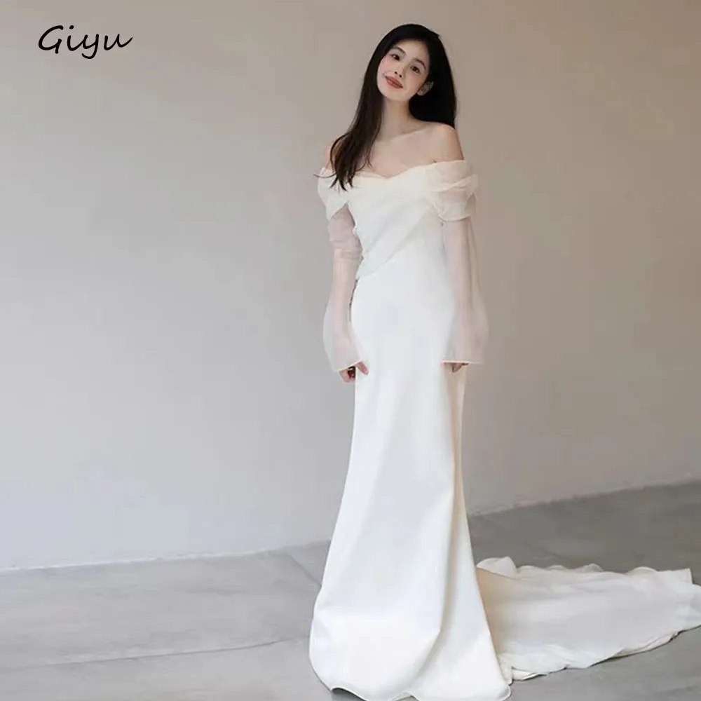 Giyu gaun pernikahan Korea trompet putri duyung elegan Fotografi panjang bahu bahu 웨드业vestidos Novias Boda