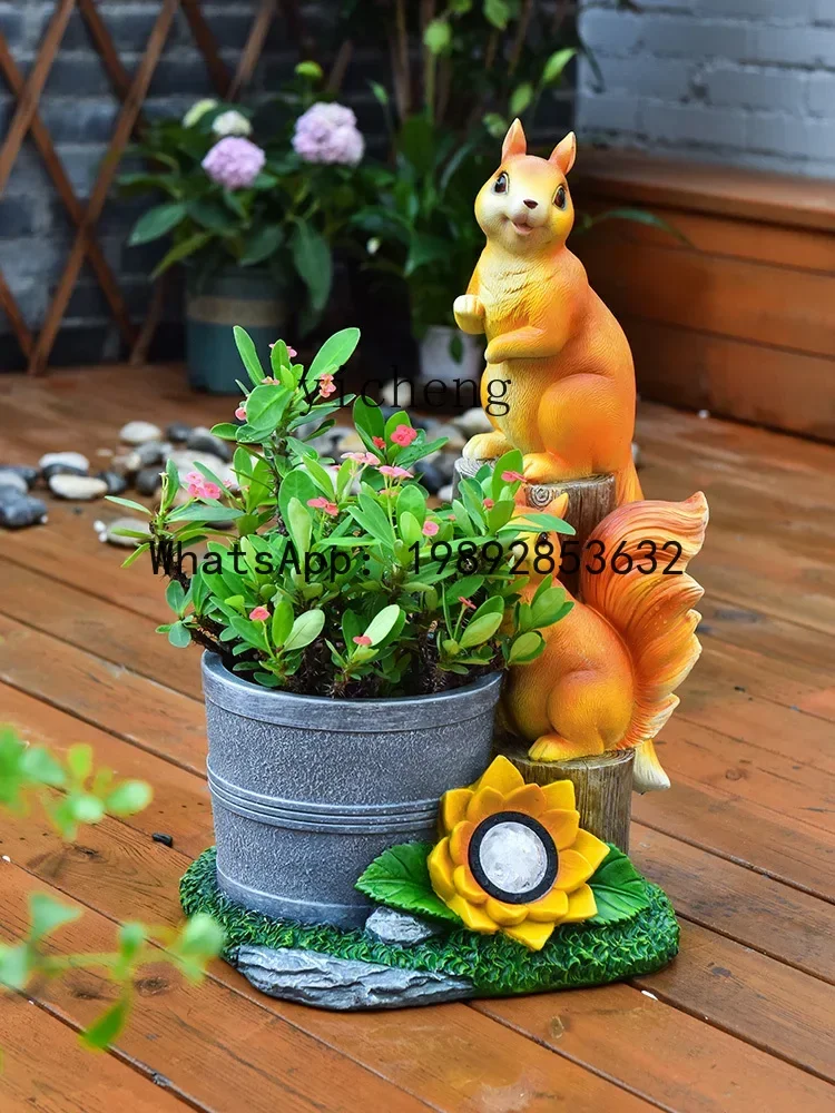 X2 Outdoor Solar Simulation Little Squirrels Animal-Shaped Flowerpot Garden Terrace Balcony Landscape Decoration Ornaments