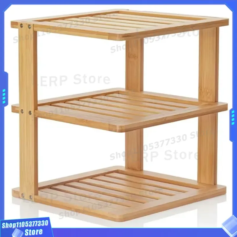 3 Tier Bamboo Corner Shelf Kitchen Cabinet Organizer Pantry Storage Rack Bathroom Countertop Shelves for Spice Jar Bottle