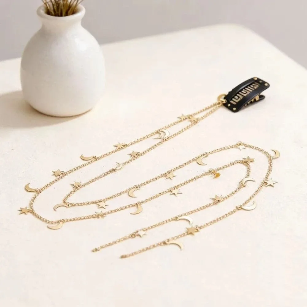 Vintage Moon Star Braided Hair Chain Boho Tassel Headpiece Gold Silver Elegant Hair Accessory Women