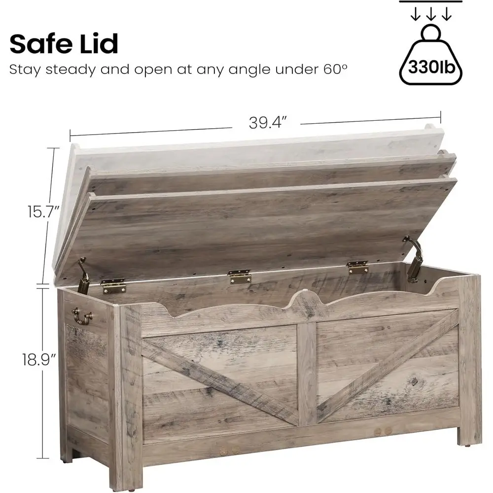 Cómoda de almacenamiento de madera con tapa elevable con bisagras, organizador de caja de banco para dormitorio/sala de estar gris SB04505X