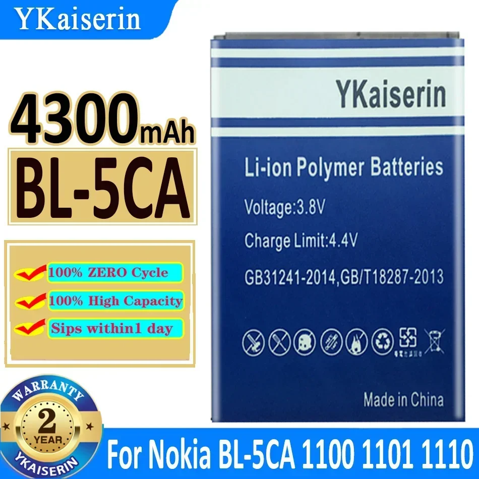 

Аккумулятор YKaiserin BL-5CA BL5CA 4300 мАч для Nokia 1110 1111 1112 1200 2310 5130XM 7600 N70 E60 5030 C2-00 C2-01 X2-01 Bateria