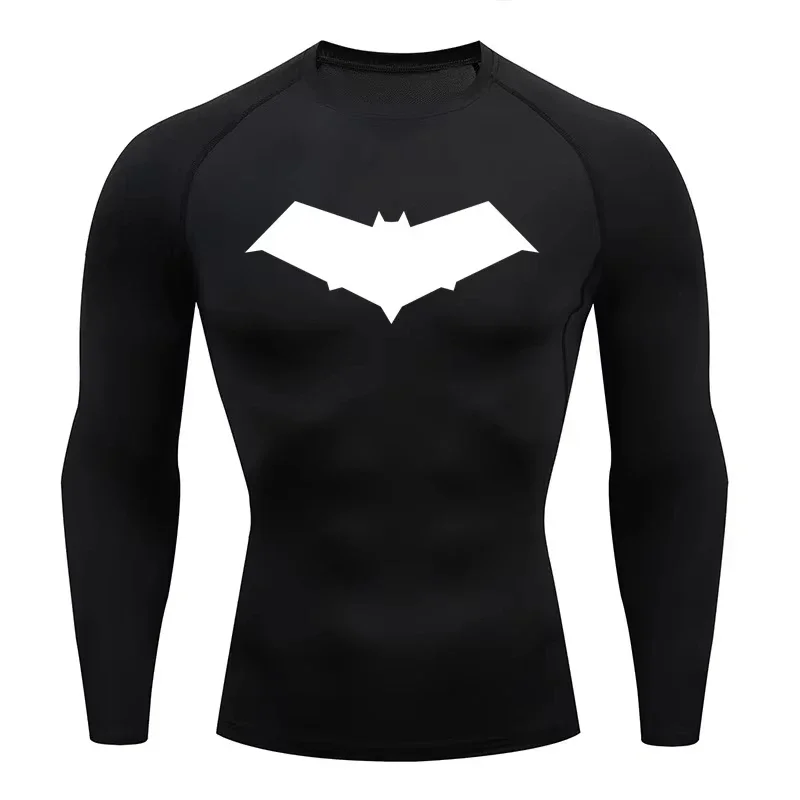 Autumn Bat Print Men's Compression 3DT-Shirt Quick Dry Gym Workout Top Fitness Rashguard for Running Long Sleeve Sport Workout