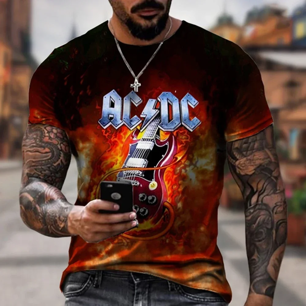 T-shirt Stampata Stampata in 3D Con Musica Rock Di Tendenza Della Moda Personalizzata Estiva T-shirt Comoda Casual Maniche Corte