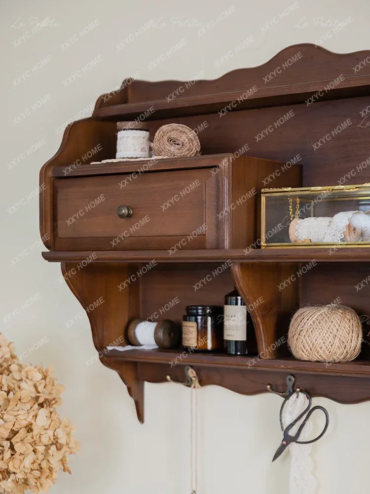 Armadietto portaoggetti da parete in legno massello personalizzabile Vetrina portaoggetti medio-antica retrò