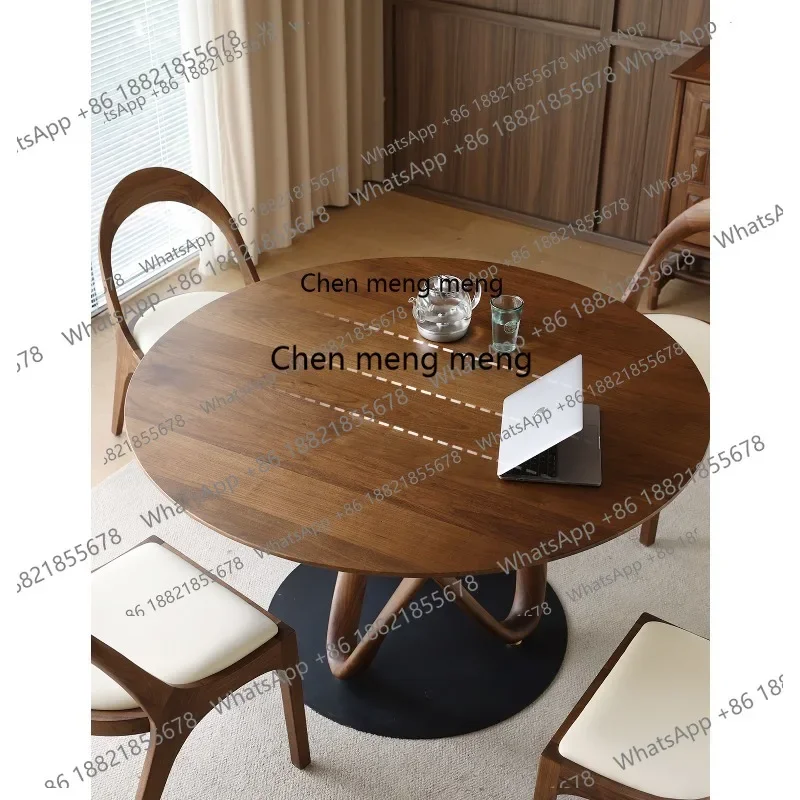 All solid wood round dining table Small household log table