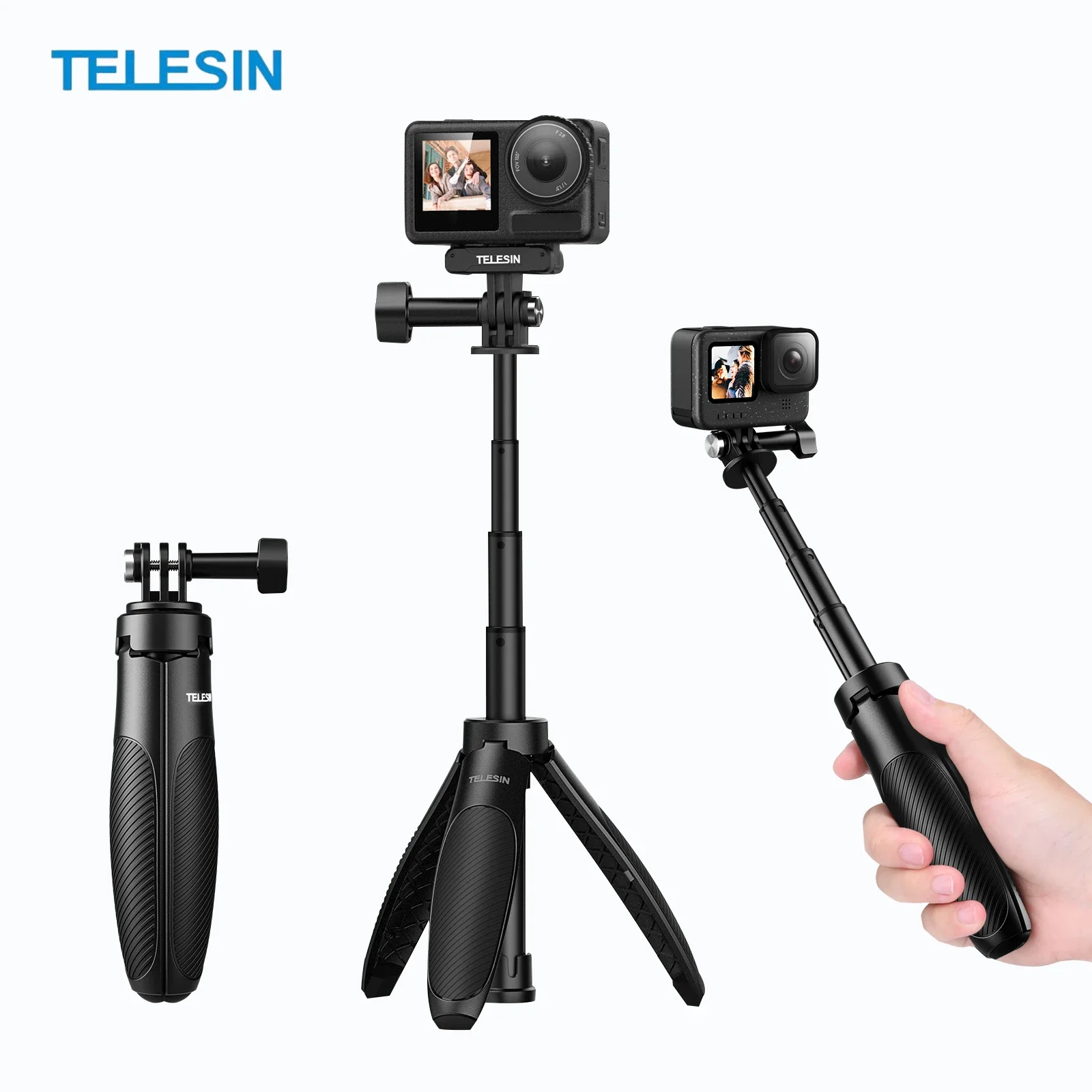 TELESIN Selfie Stick Tripod for GoPro Hero 13 12 11 10 9 8 DJI OSMO Action 5 4 3 Insta360 SJCAM for Vlog Action Camera Accessory