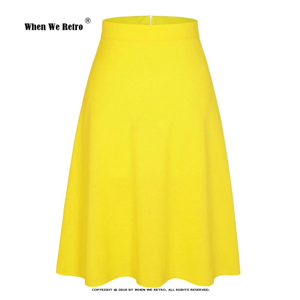 

New Fashion Women Casual Summer Skirt Ladies High Waist Candy Colors Violet Red Yellow A Line Midi Skirts Jupe Femme SS0031