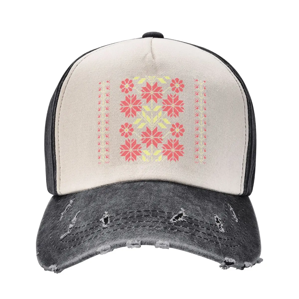 

Traditional Tatreez Embroidery Flowers Pattern Design 9 red-gold Baseball Cap Brand Man cap Winter hat Mens Hats Women's