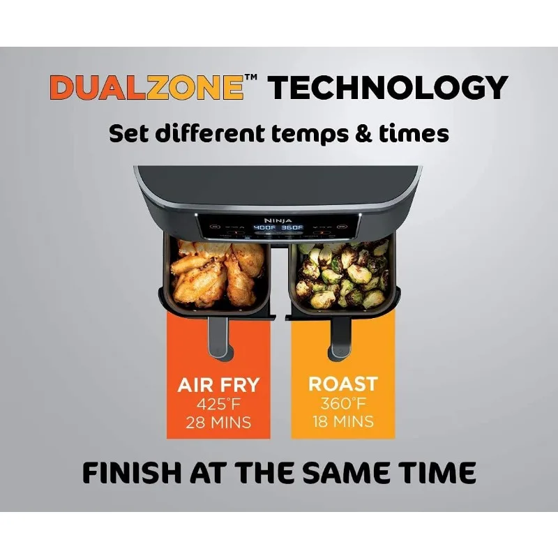 หม้อทอด Air fryer 2ตะกร้านินจา DZ201 Foodi 6-in-1พร้อมเทคโนโลยี Dualzone ความจุ8ควอร์ตและผิวสแตนเลสสีเทาเข้ม