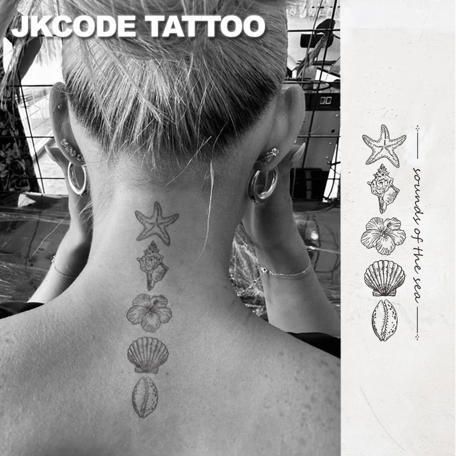 Waterproof Semi-permanent Tattoos, MINIMAL TATTOO, Simple Design Shells, Starfish, Hibiscus, Temporary Tattoos, Lasts 2 Weeks
