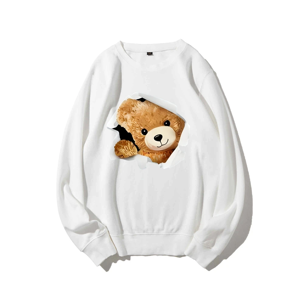 Aesthetic Sweatshirt Long Sleeves Stylish Pullover Y2K Graphic Hoodies Crew Neck Unisex Casual Daily Wear Cute Little Plush Bear