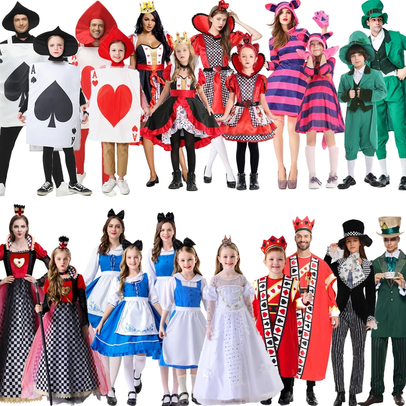 Halloween Alice im Wunderland Cos König Alice Weiße Königin Mad Hatter Eltern-Kind-Rollenspiel-Kostüm aus Polyestermaterial