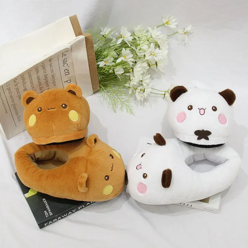 One or two cloth panda home plush slippers with high appearance, warm autumn and winter, confinement cotton shoes, couple bags,