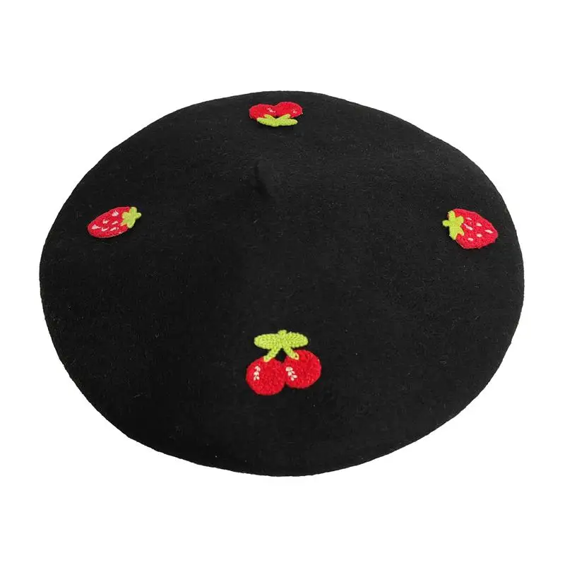 RH Girls Women Fashion Leisure Women Wool Beret Artist Hat Family Kids Cherries Strawberry Sweet Woolen Hat