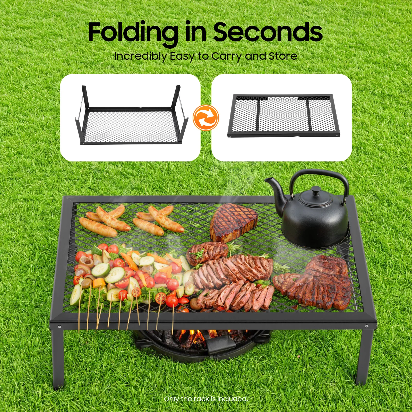 

Folding Grill Rack, High-Quality Material Take It Anywhere Generous Grill Area for Outdoor Barbecue Picnic Camping