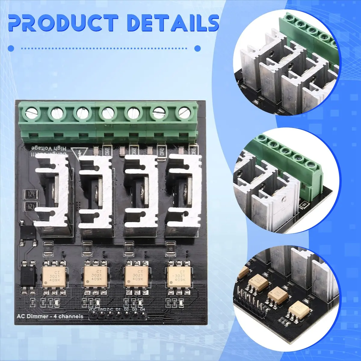 828 AC Dimmer Module, 4 Channel, 3.3V/5V Logic, Up to 220V (5A-10A), Light Lamp Dimming and Motor Dimmer Module