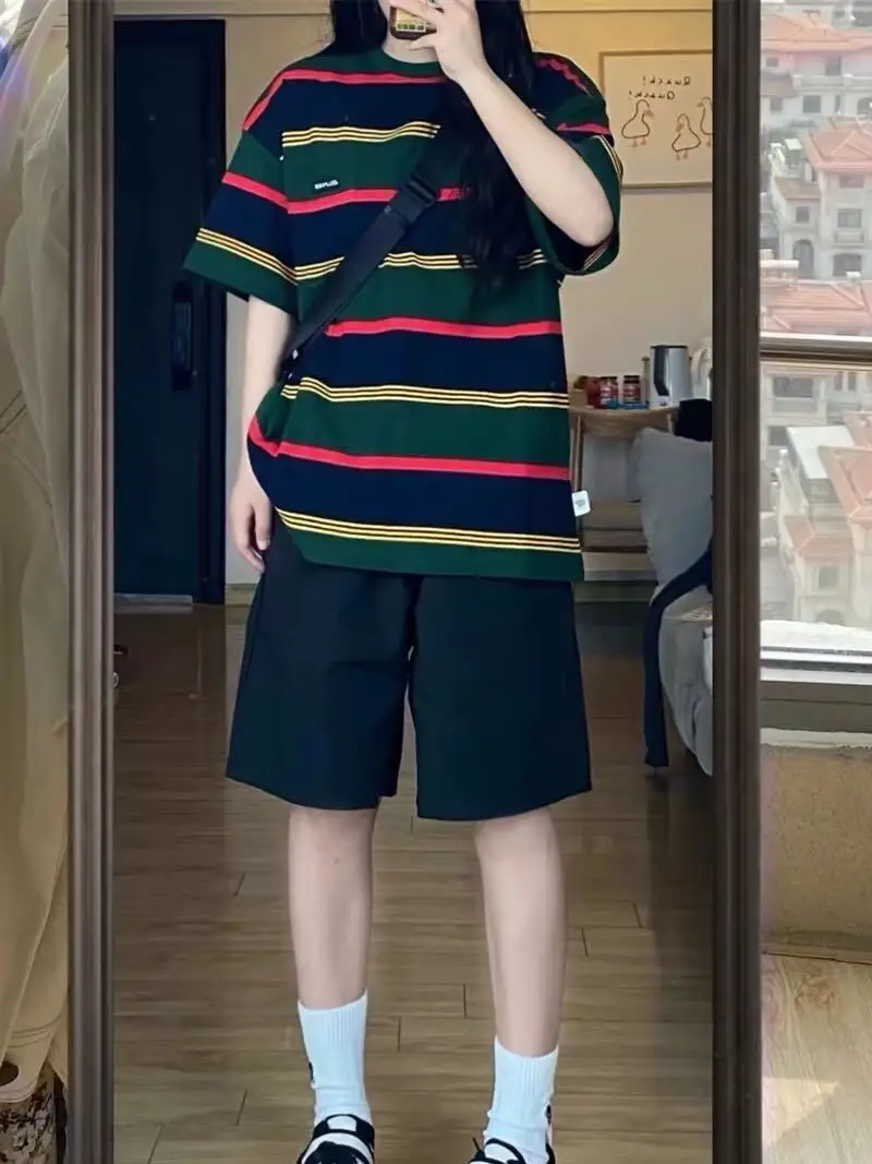 

Ретро-брюки-капри в повседневном стиле, летние, свободные, прямого кроя, спортивные, рабочие, модные, молодежные, для активного отдыха