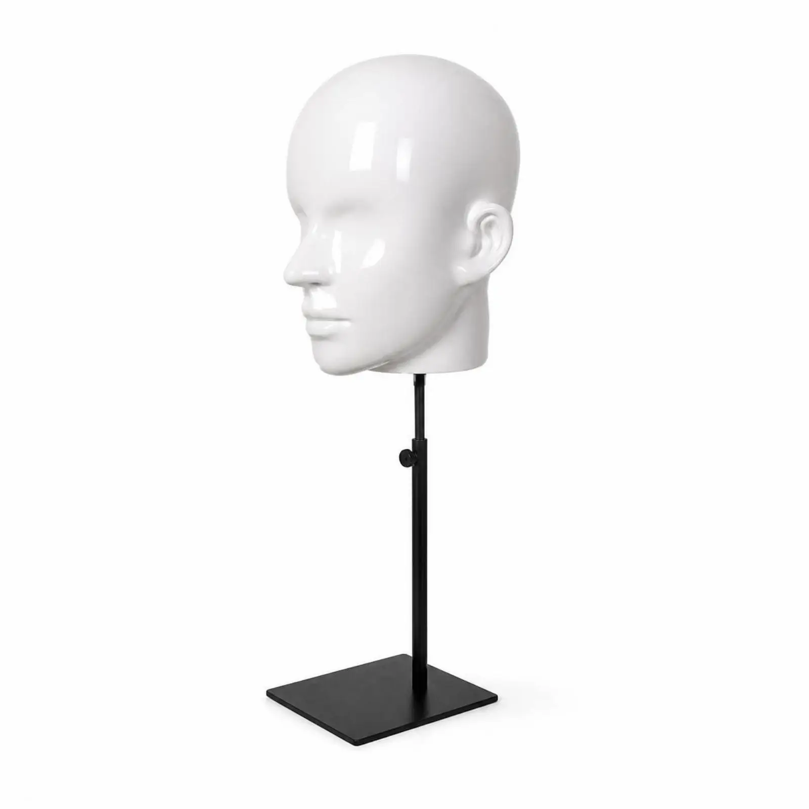 Realistic PVC Display Head Form with Adjustable Metal Stand for Wig Hat Jewelry Showcase in Retail Store