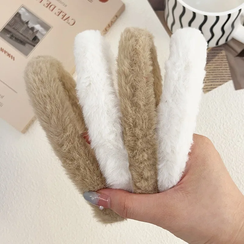 Winter Plush Hair Bands for Women Girls Korean Fashion Solid Wide Rabbit Fur Hairbands Sweet Furry Hair Hoop Hair Accessories