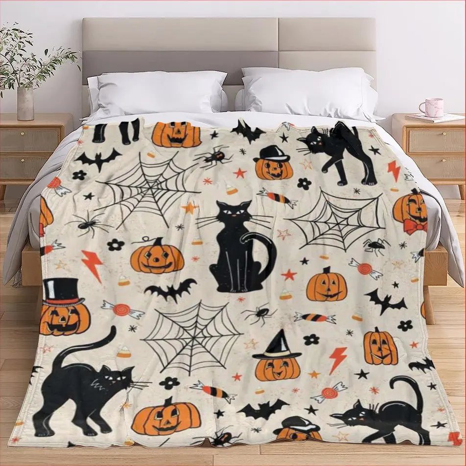 Festive Halloween Pumpkin Blanket Reversible Flannel Throw for Spooky Season AllSeason Comfort Autumn Celebration Gift