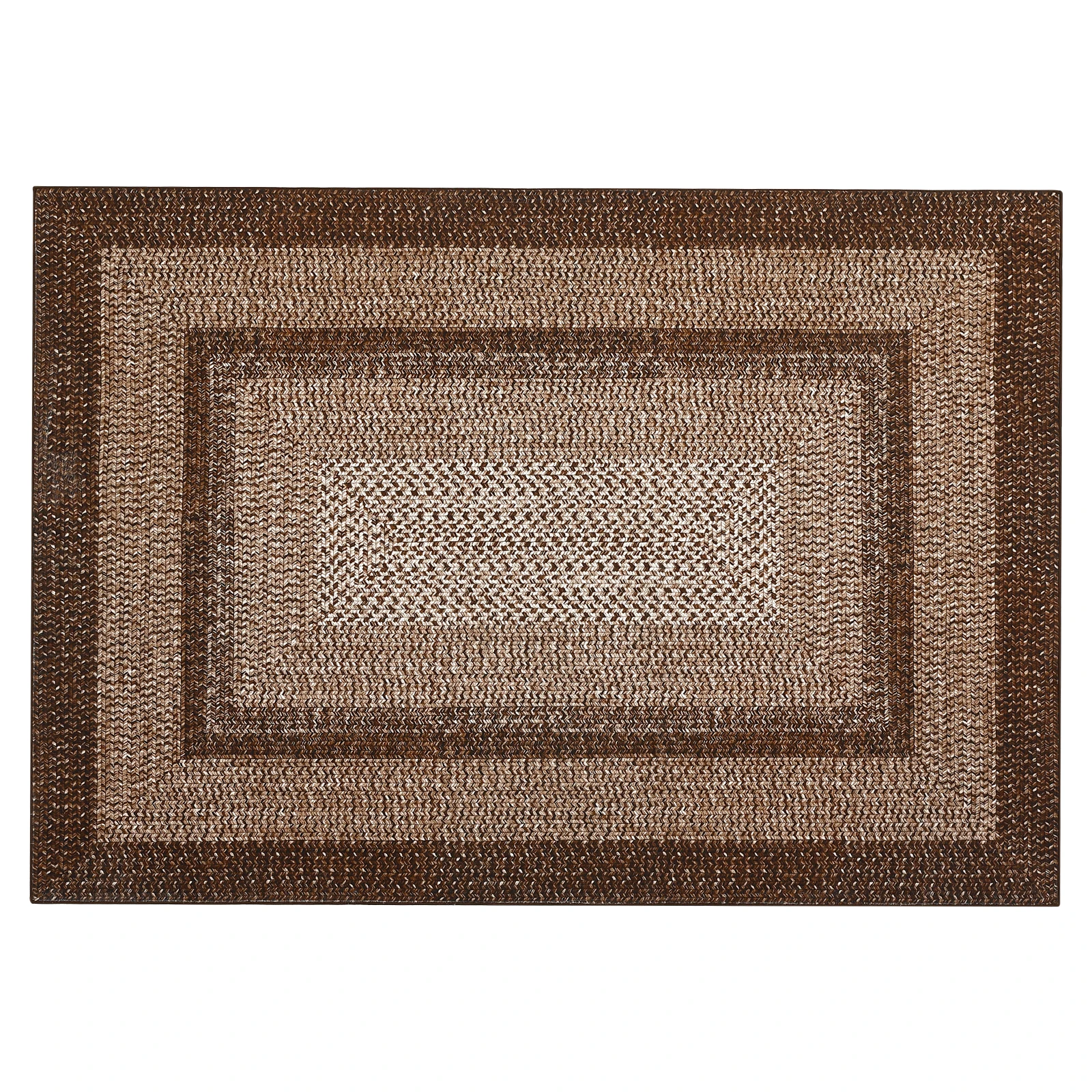 Washable Boho Geometric Area Rug - Braided-Look Print North African Farmhouse Style, Low Pile Non-Slip Mark-Resistant Carpet for Living Room/Bedroom/Dining/Nursery - Brown