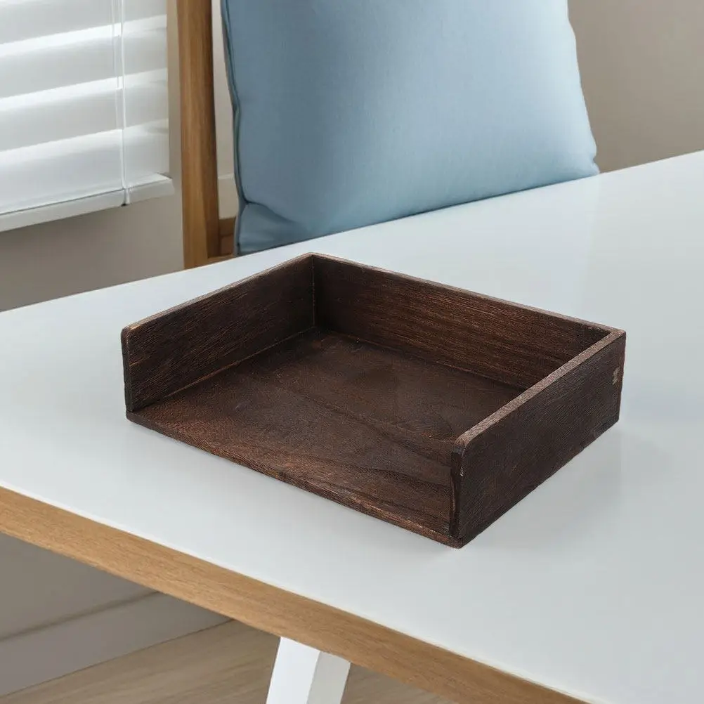2Pcs Vintage Solid Wood Desk Organizer Dual Layer Desktop Storage Shelf Office Supply File Holder Natural Wood Finish Home Study