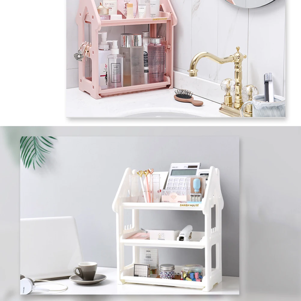 

Plastic Kitchen Rack Storage Organizer Bathroom Holder Multi-Layer Space-Saving Shelf With Hooks Environmentally