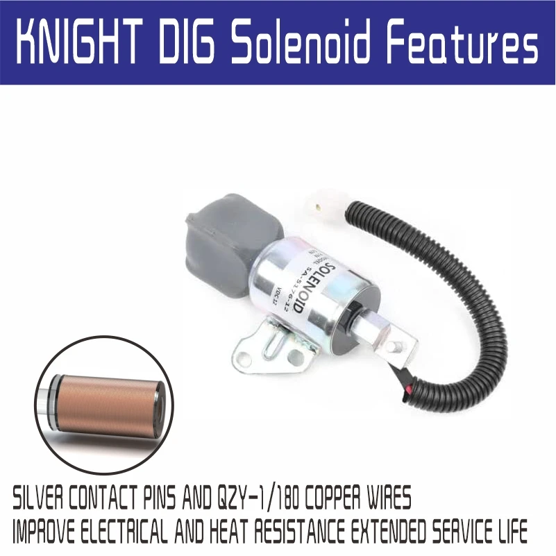 12V Fuel Shutoff Solenoid For Kubota Replaces SA-5176-12 1756ES-12SUC5B1S5 17520-60013 1 Terminal Continuous Duty