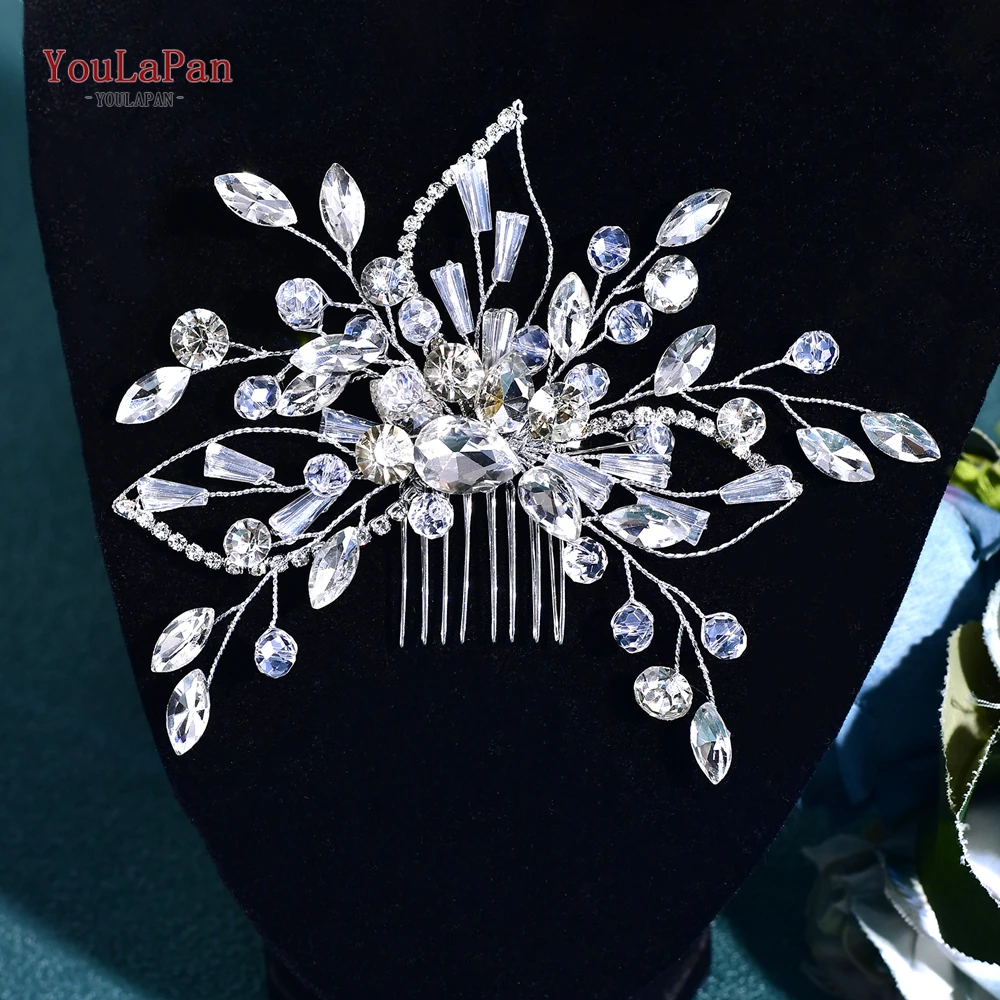 YouLaPan-peineta de cristal hecha a mano, cadena de diamantes de imitación con forma de hoja, peine lateral para boda, diadema, tocados de novia, accesorios HP831