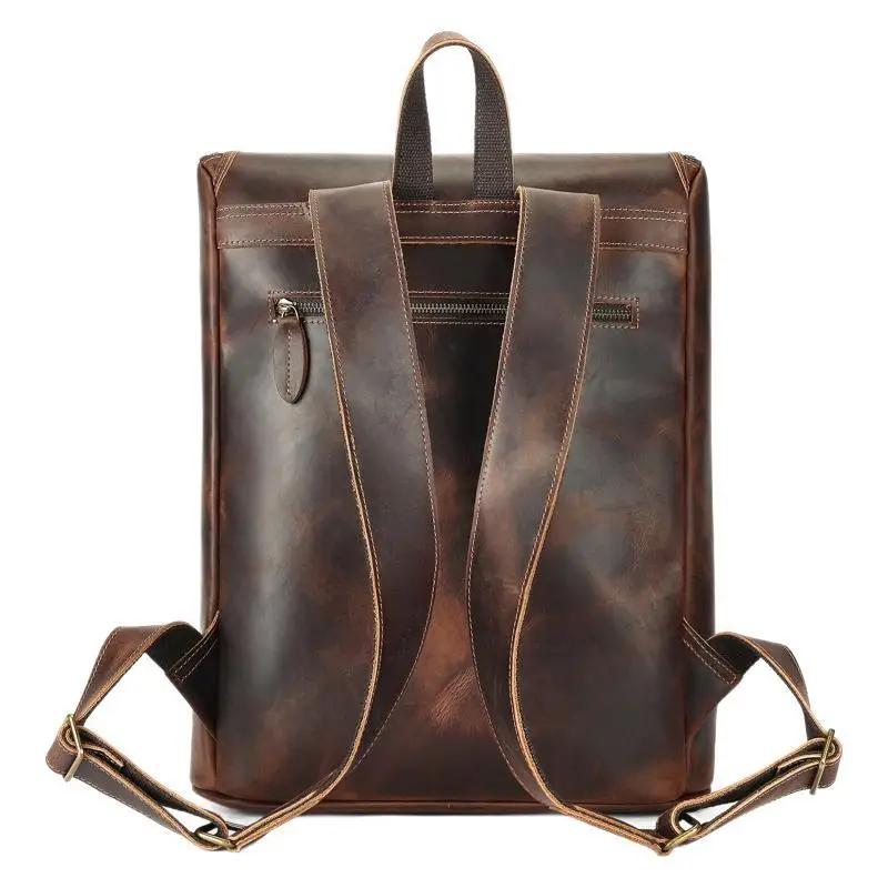 حقيبة ظهر كلاسيكية من الجلد للرجال من Crazy Horse ذات سعة كبيرة حقيبة كمبيوتر محمول للأعمال للرجال